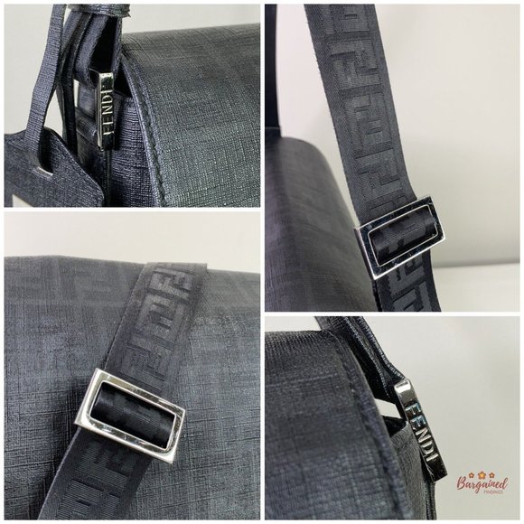 Authentic Fendi Black Zucca Print Coated Canvas Messenger Crossbody Flap Bag - Picture 6 of 13